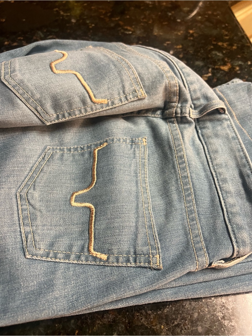 Kimes Ranch Blue Denim Jeans with Tan Stitching - Picture 2 of 5